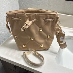 Impressions Tan and Gold Studded Shoulder Bag